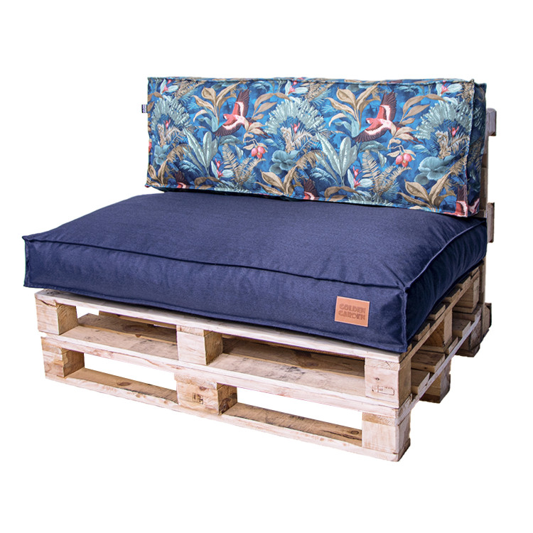 Paletové sedenie Golden Garden GG71 - podsedák a vankúš 120cm x 80cm x 15cm penový granulát tmavo modrá vzor kvety 1